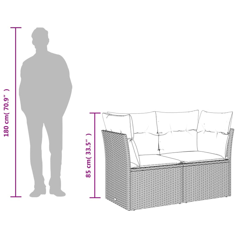 Tuinbank 2-zits met kussens poly rattan bruin