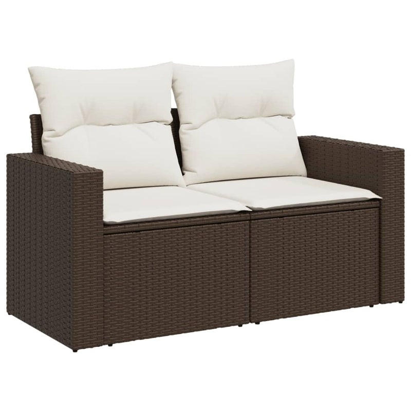 Tuinbank 2-zits met kussens poly rattan bruin