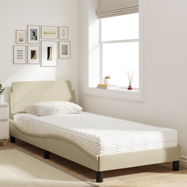 Bed met matras stof crèmekleurig 80x200 cm