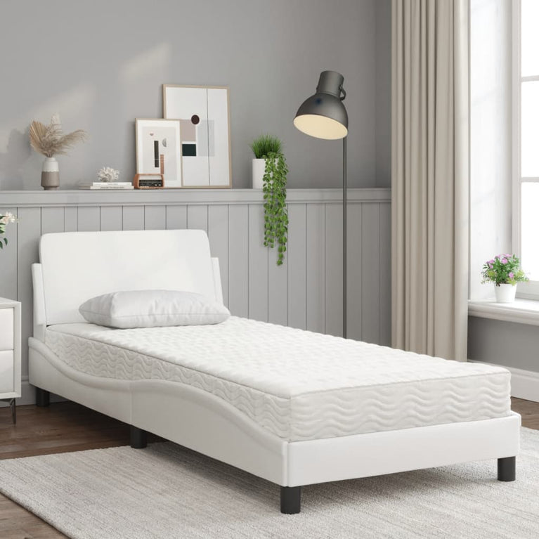 Bed met matras kunstleer wit 80x200 cm
