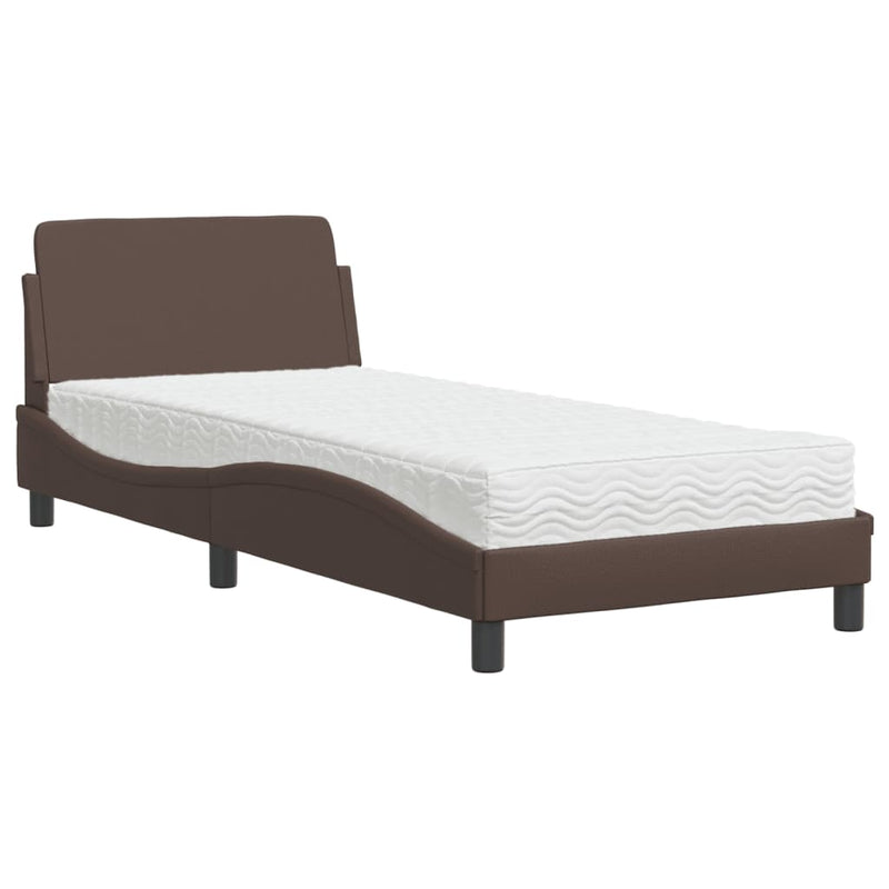Bed met matras kunstleer bruin 80x200 cm