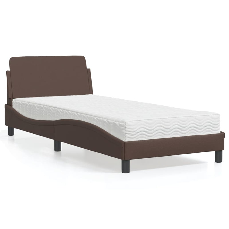 Bed met matras kunstleer bruin 80x200 cm