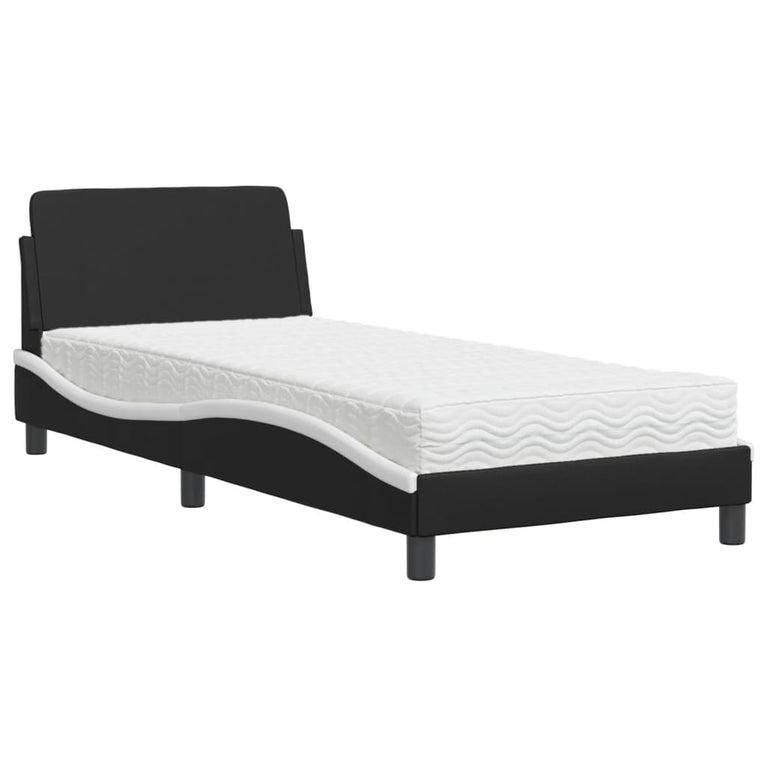 Bed met matras kunstleer zwart en wit 80x200 cm