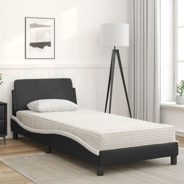 Bed met matras kunstleer zwart en wit 80x200 cm