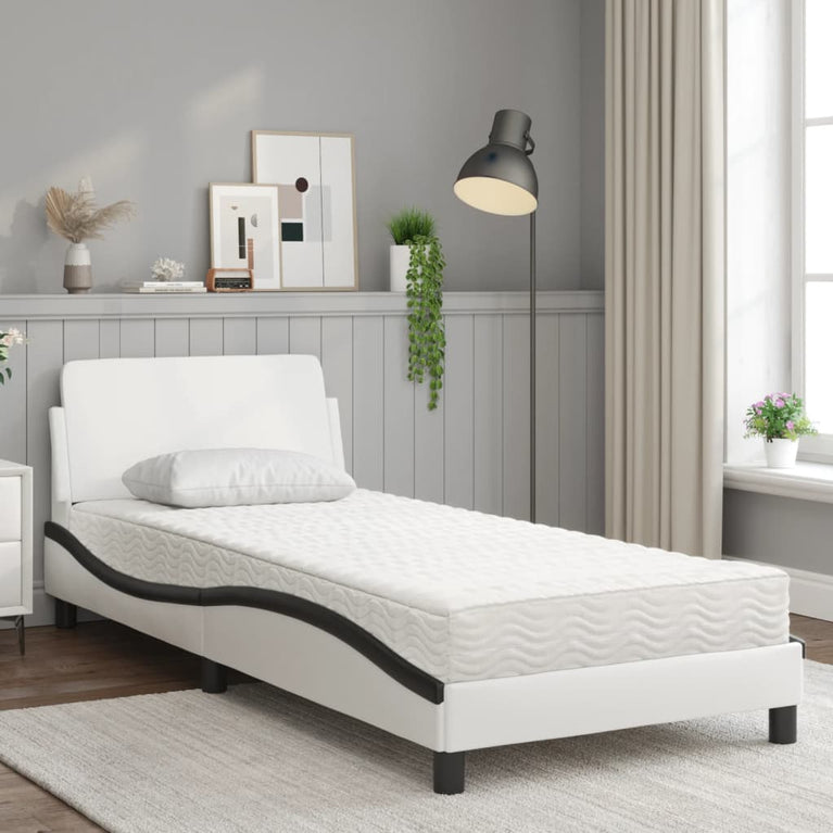 Bed met matras kunstleer zwart en wit 80x200 cm