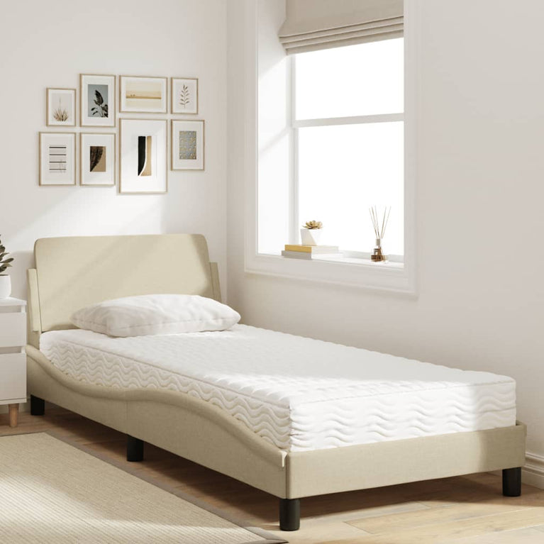 Bed met matras stof crèmekleurig 90x190 cm