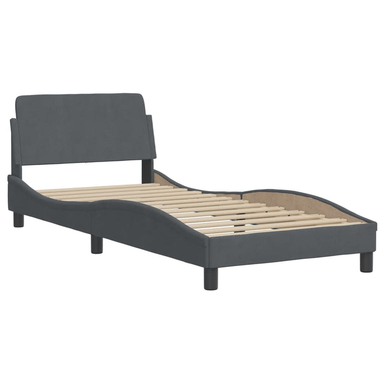 Bed met matras fluweel donkergrijs 90x190 cm