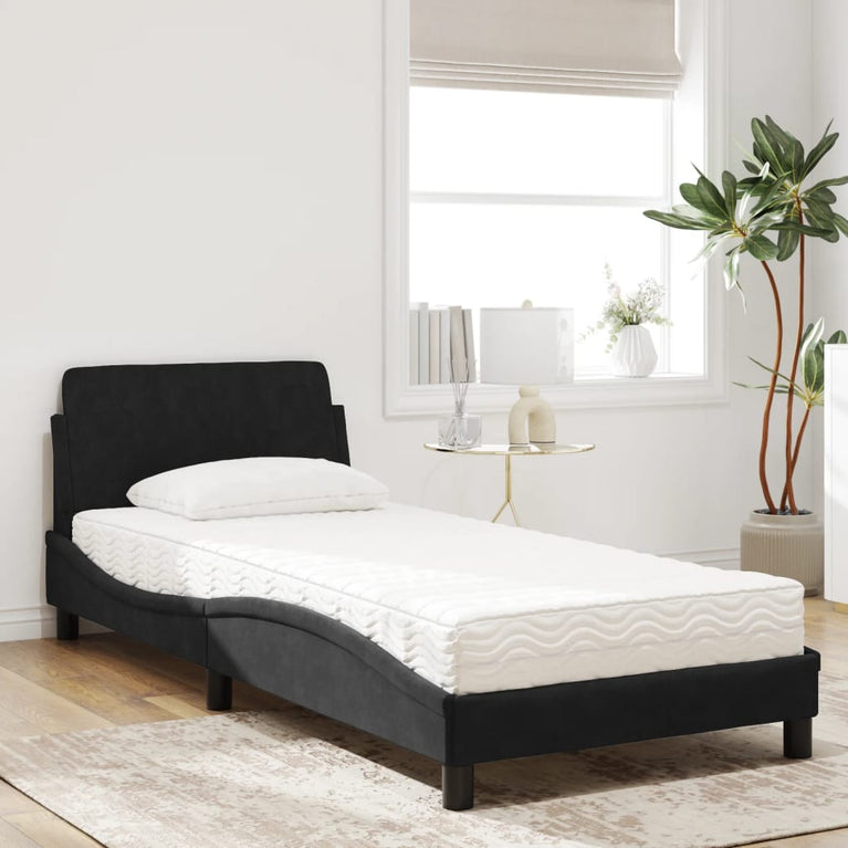Bed met matras fluweel zwart 90x190 cm