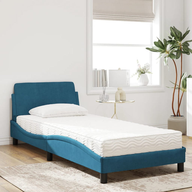 Bed met matras fluweel blauw 90x190 cm