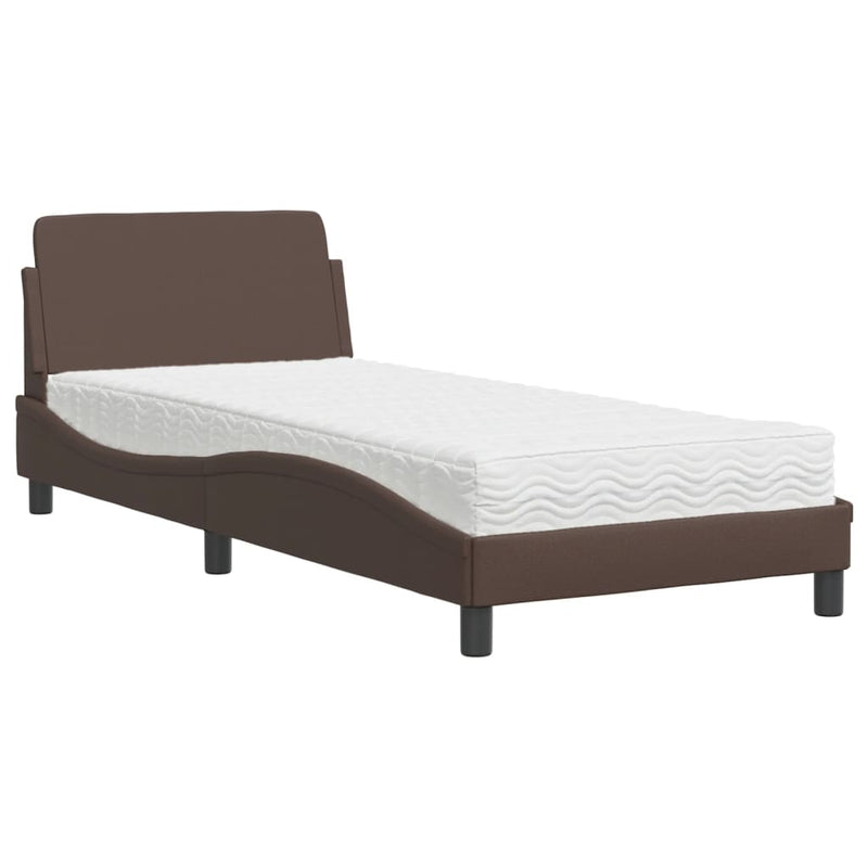 Bed met matras kunstleer bruin 90x190 cm