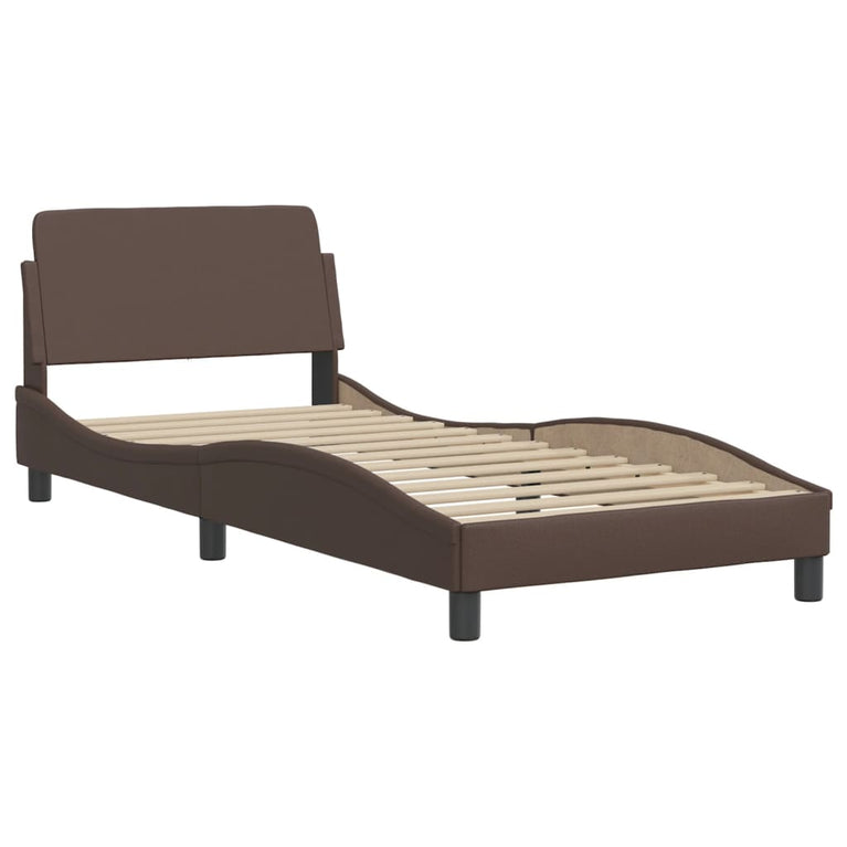 Bed met matras kunstleer bruin 90x190 cm