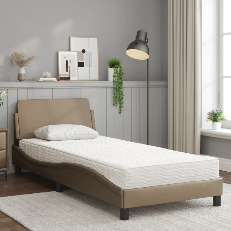 Bed met matras kunstleer cappuccinokleurig 90x190 cm