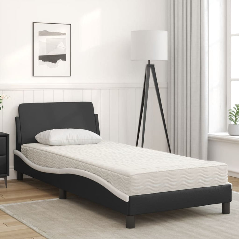 Bed met matras kunstleer zwart en wit 90x190 cm
