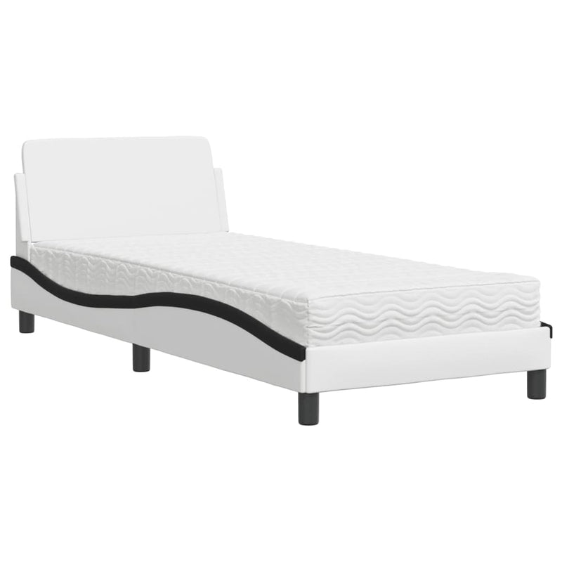 Bed met matras kunstleer wit en zwart 90x190 cm