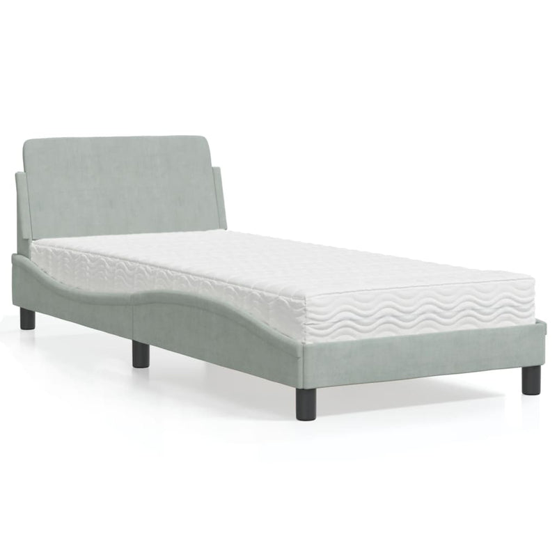 Bed met matras fluweel lichtgrijs 90x200 cm