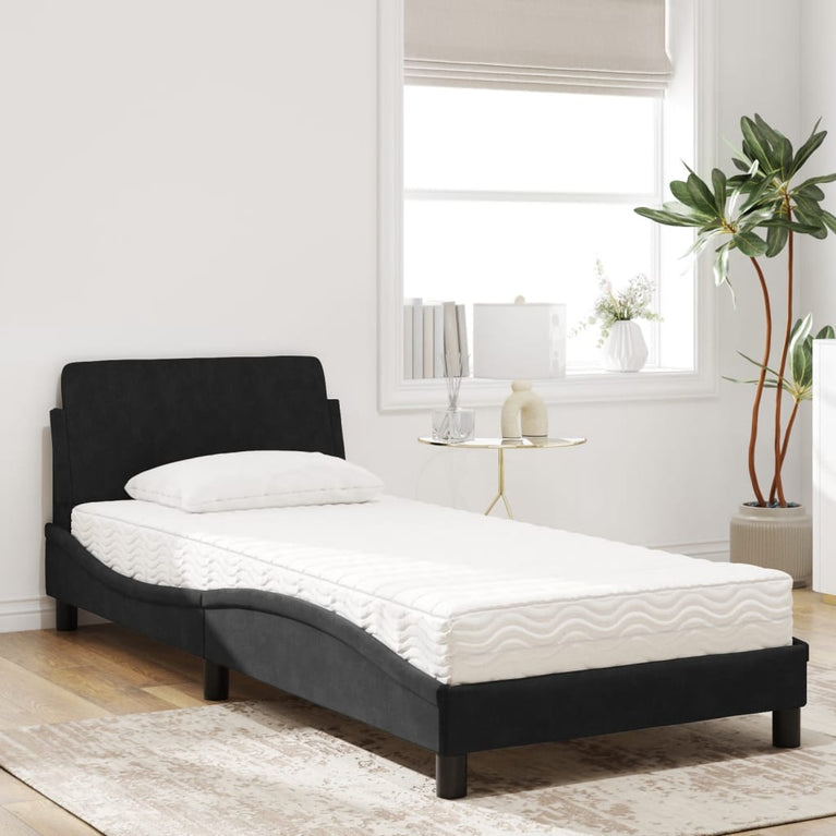 Bed met matras fluweel zwart 90x200 cm