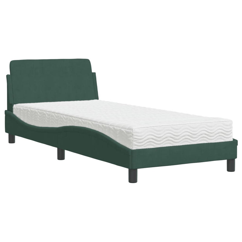 Bed met matras fluweel donkergroen 90x200 cm
