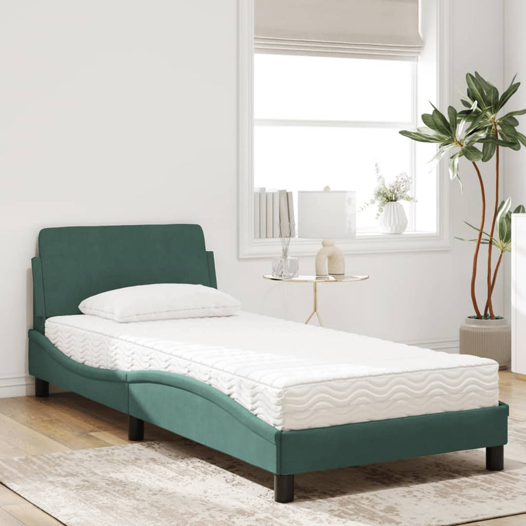 Bed met matras fluweel donkergroen 90x200 cm