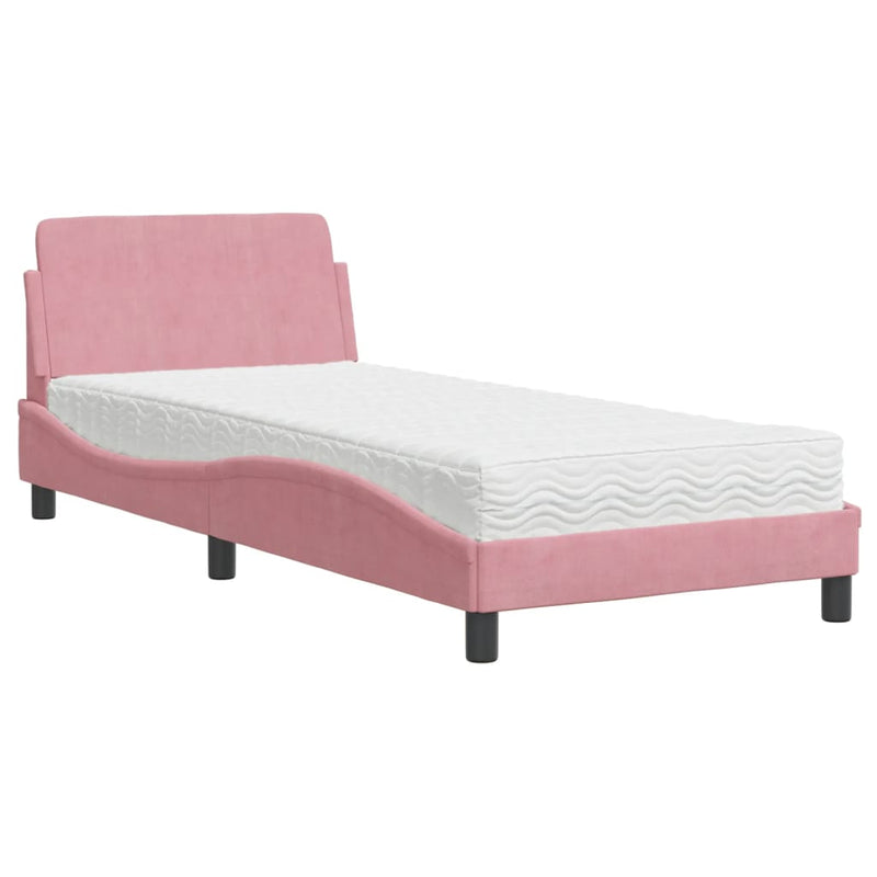 Bed met matras fluweel roze 90x200 cm