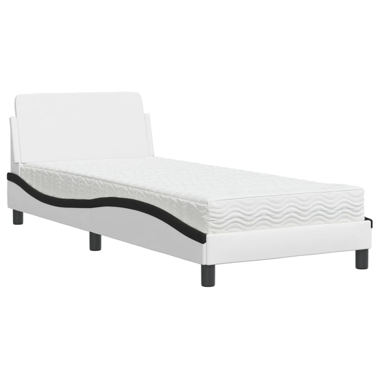 Bed met matras kunstleer zwart en wit 90x200 cm