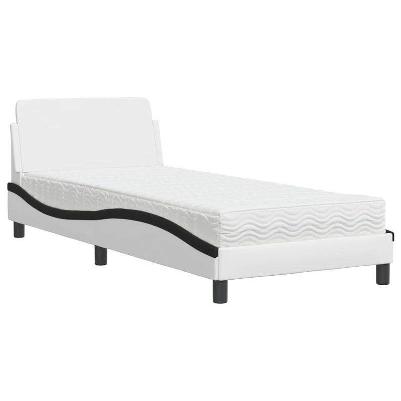 Bed met matras kunstleer zwart en wit 90x200 cm