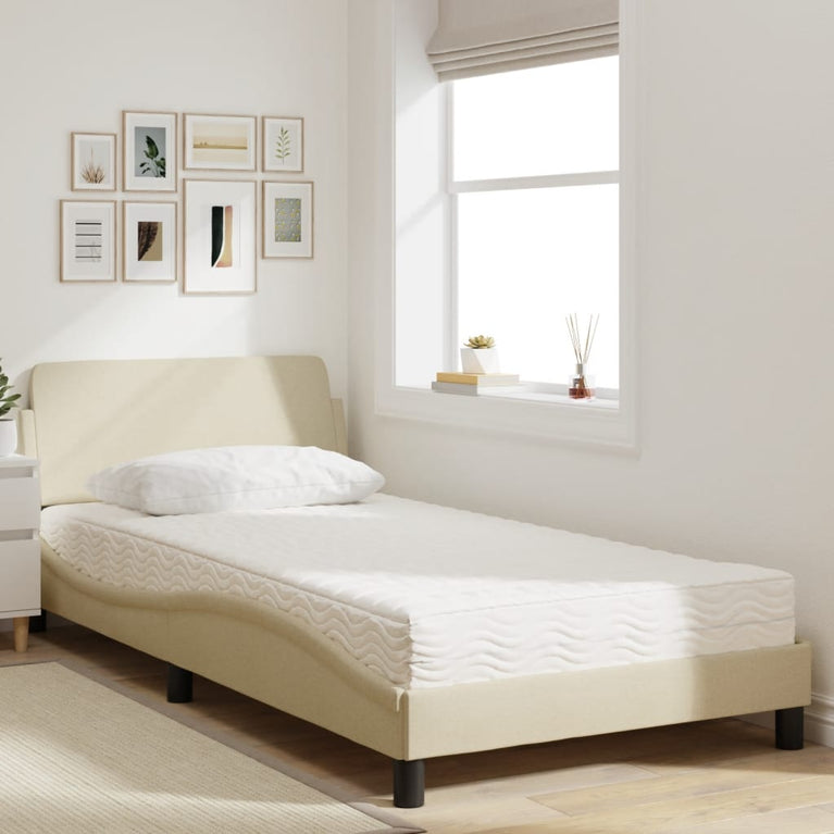 Bed met matras stof crèmekleurig 100x200 cm