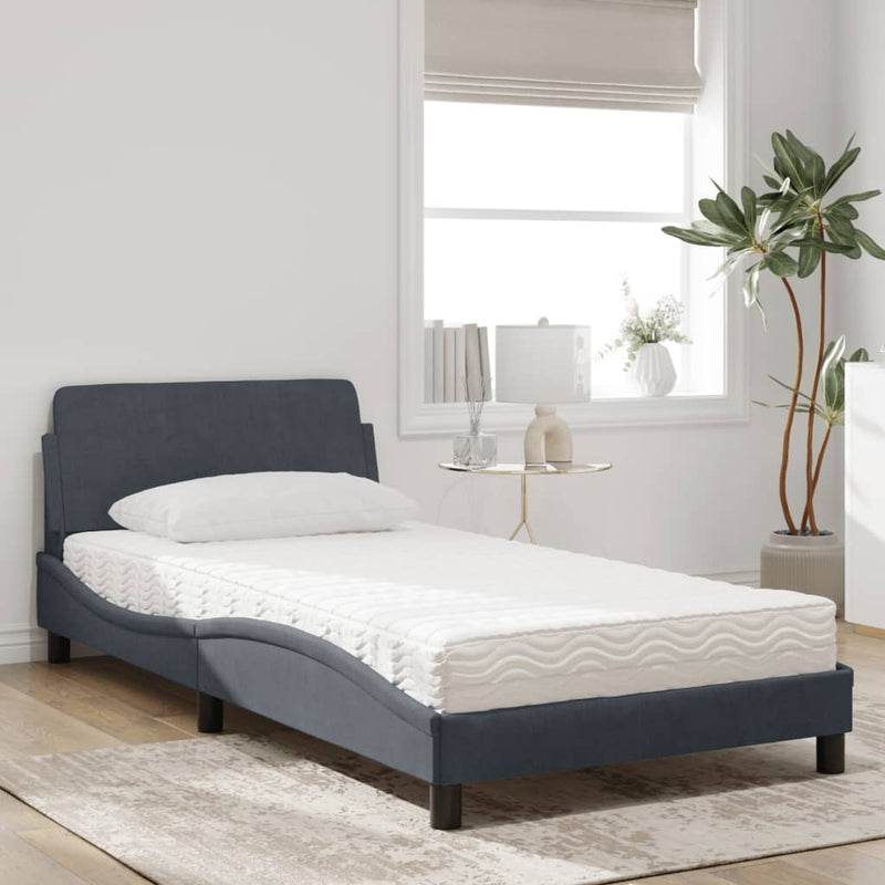 Bed met matras fluweel donkergrijs 100x200 cm