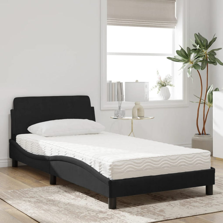 Bed met matras fluweel zwart 100x200 cm