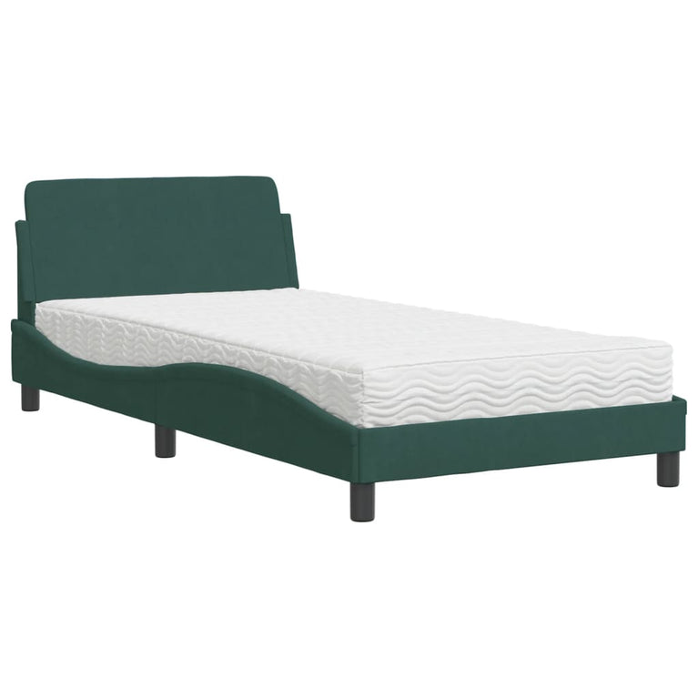 Bed met matras fluweel donkergroen 100x200 cm