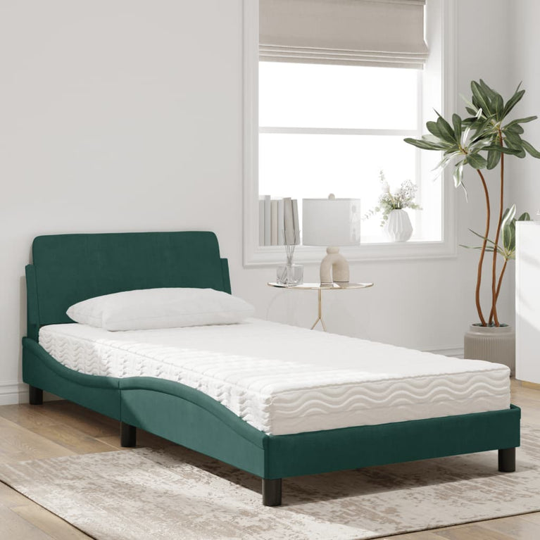 Bed met matras fluweel donkergroen 100x200 cm