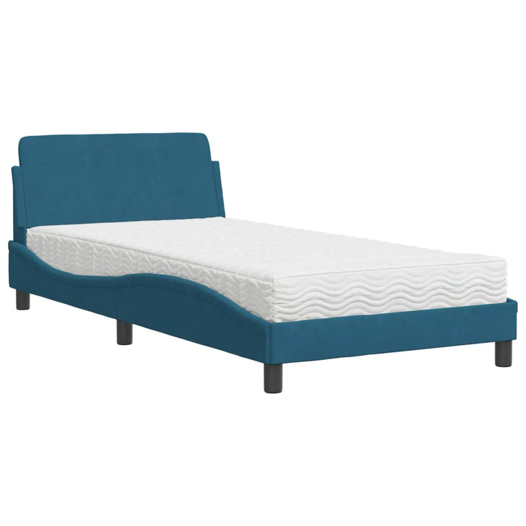 Bed met matras fluweel blauw 100x200 cm