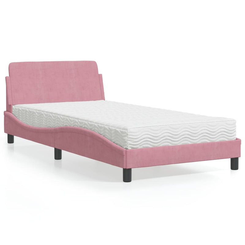 Bed met matras fluweel roze 100x200 cm