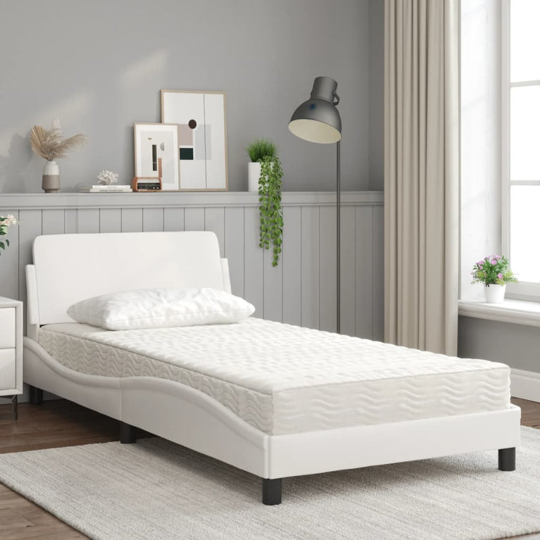 Bed met matras kunstleer wit 100x200 cm