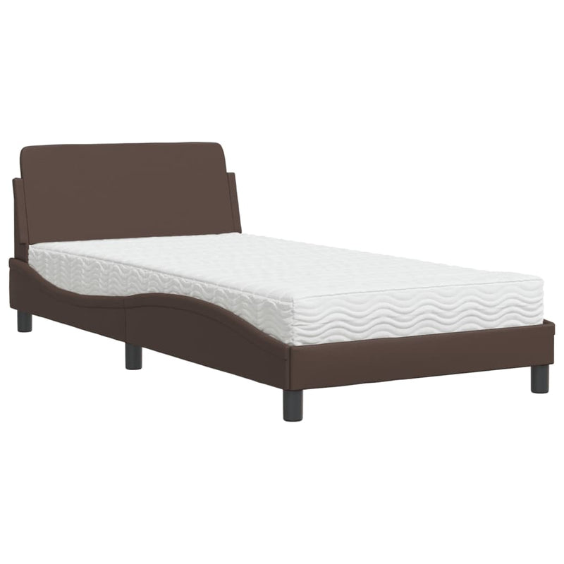 Bed met matras kunstleer bruin 100x200 cm