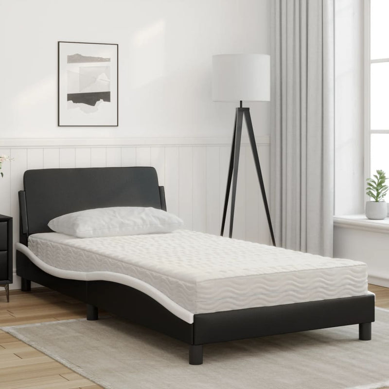 Bed met matras kunstleer zwart en wit 100x200 cm