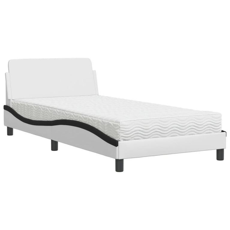 Bed met matras kunstleer wit en zwart 100x200 cm