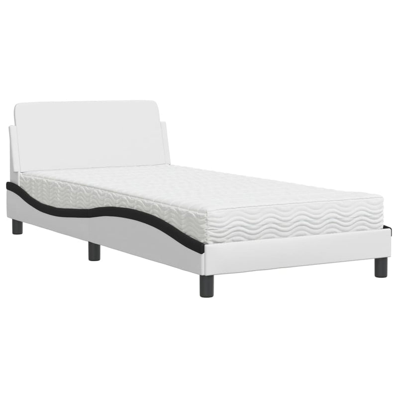 Bed met matras kunstleer wit en zwart 100x200 cm