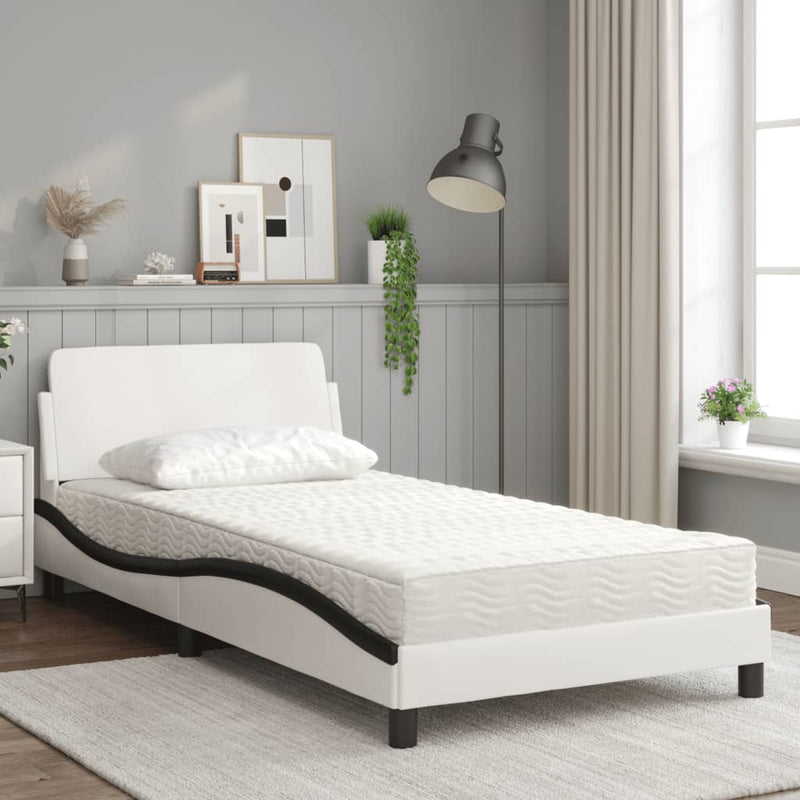 Bed met matras kunstleer wit en zwart 100x200 cm