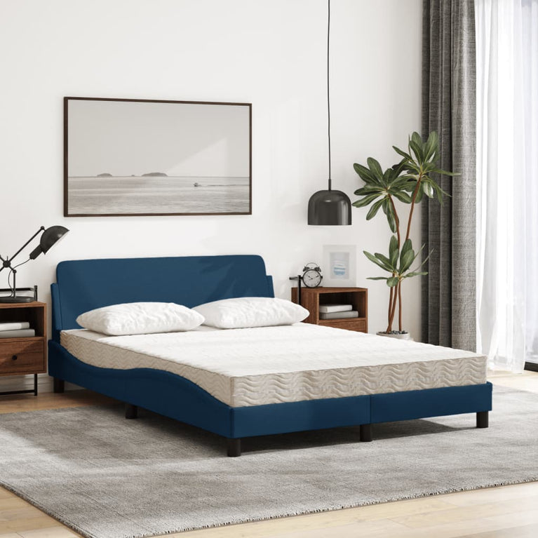 Bed met matras stof blauw 120x200 cm