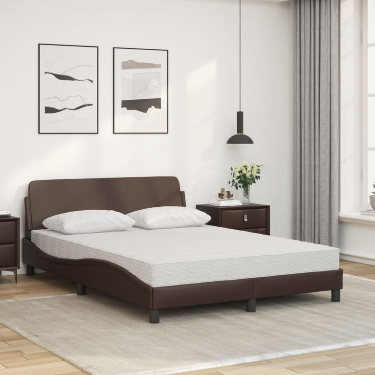 Bed met matras kunstleer bruin 120x200 cm