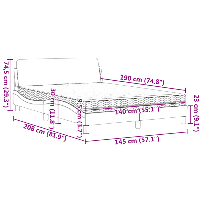 Bed met matras stof taupe 140x190 cm