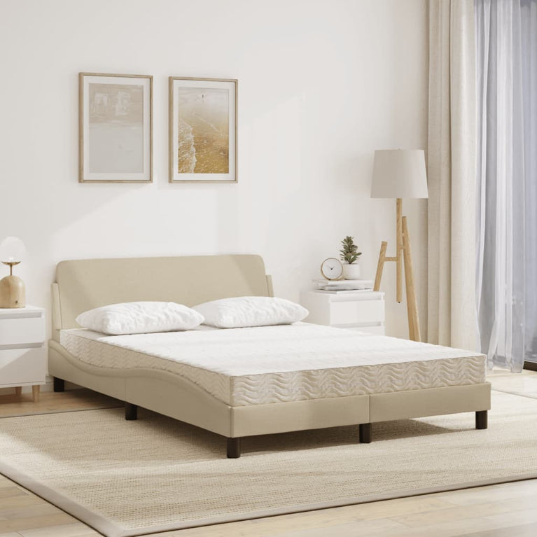 Bed met matras stof crèmekleurig 140x190 cm