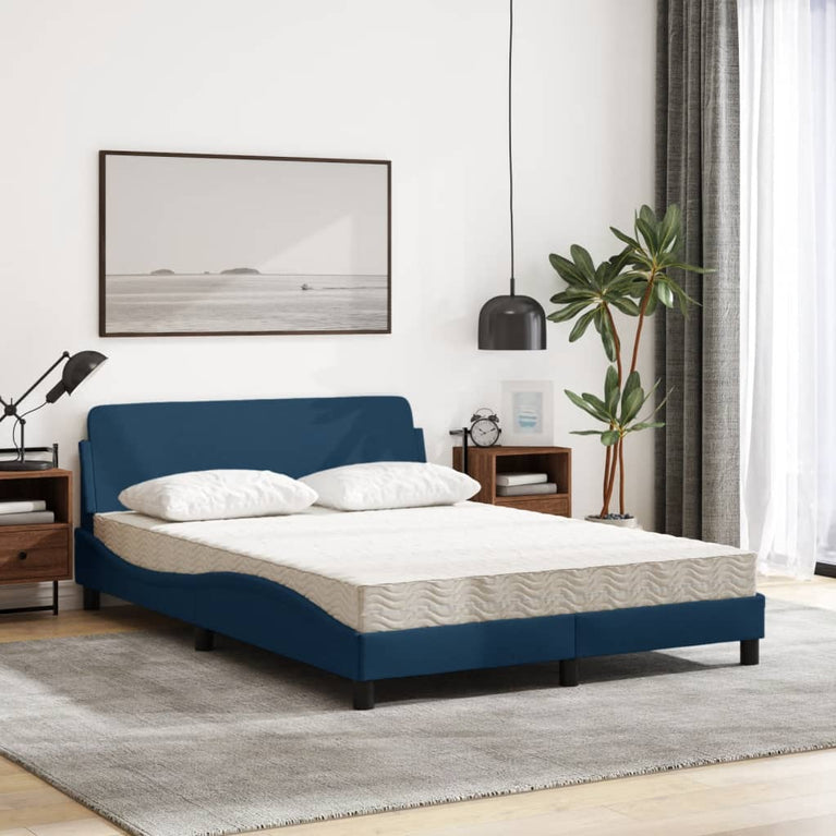 Bed met matras stof blauw 140x190 cm