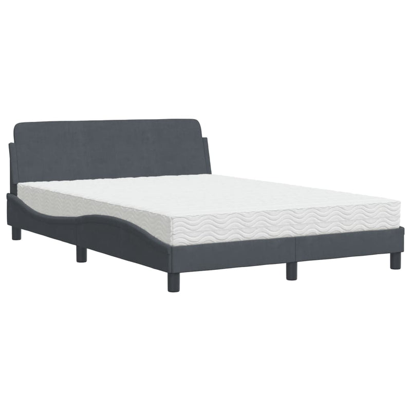 Bed met matras fluweel donkergrijs 140x190 cm