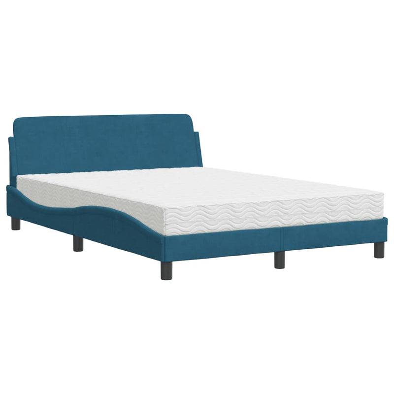 Bed met matras fluweel blauw 140x190 cm