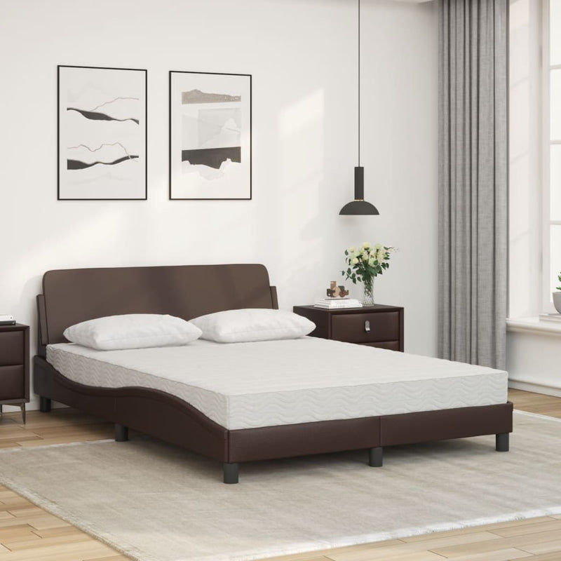 Bed met matras kunstleer bruin 140x190 cm