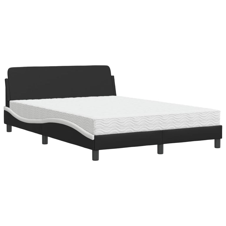 Bed met matras kunstleer zwart en wit 140x190 cm
