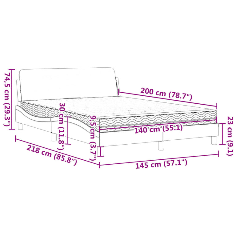 Bed met matras fluweel donkergrijs 140x200 cm