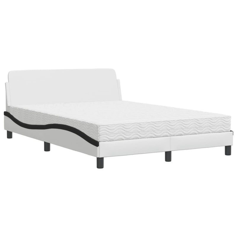 Bed met matras kunstleer wit en zwart 140x200 cm