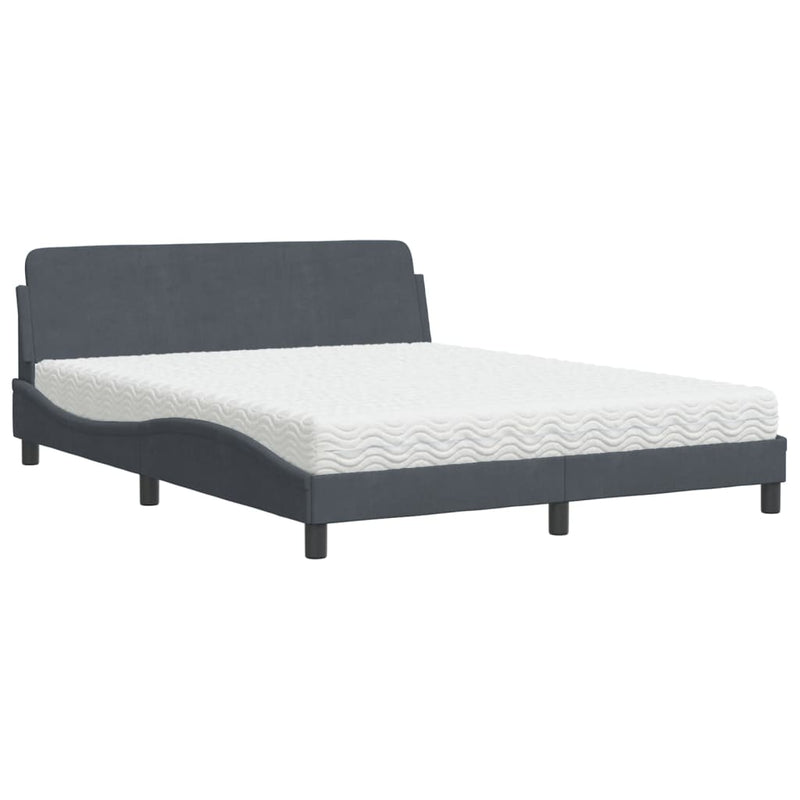 Bed met matras fluweel donkergrijs 160x200 cm
